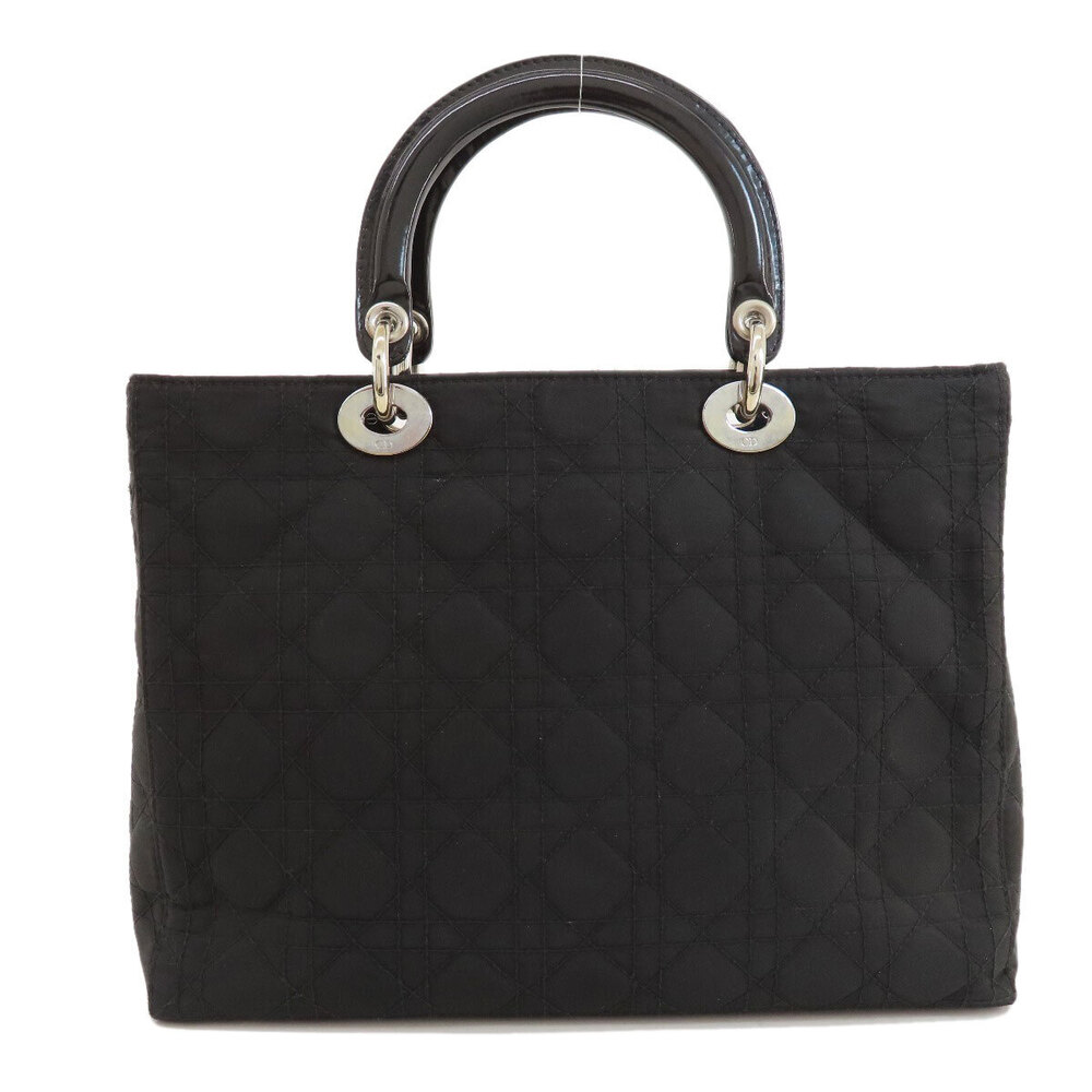 Dior Cannage Black 2way Bag Quilted Lady Tote Christian Black
